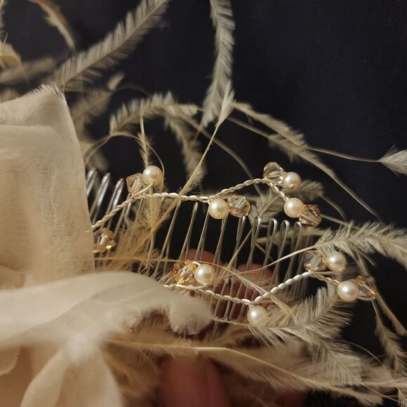 NWT Here comes the bride hair piece Biege Honey Cream Silver Hair Comb main image 7